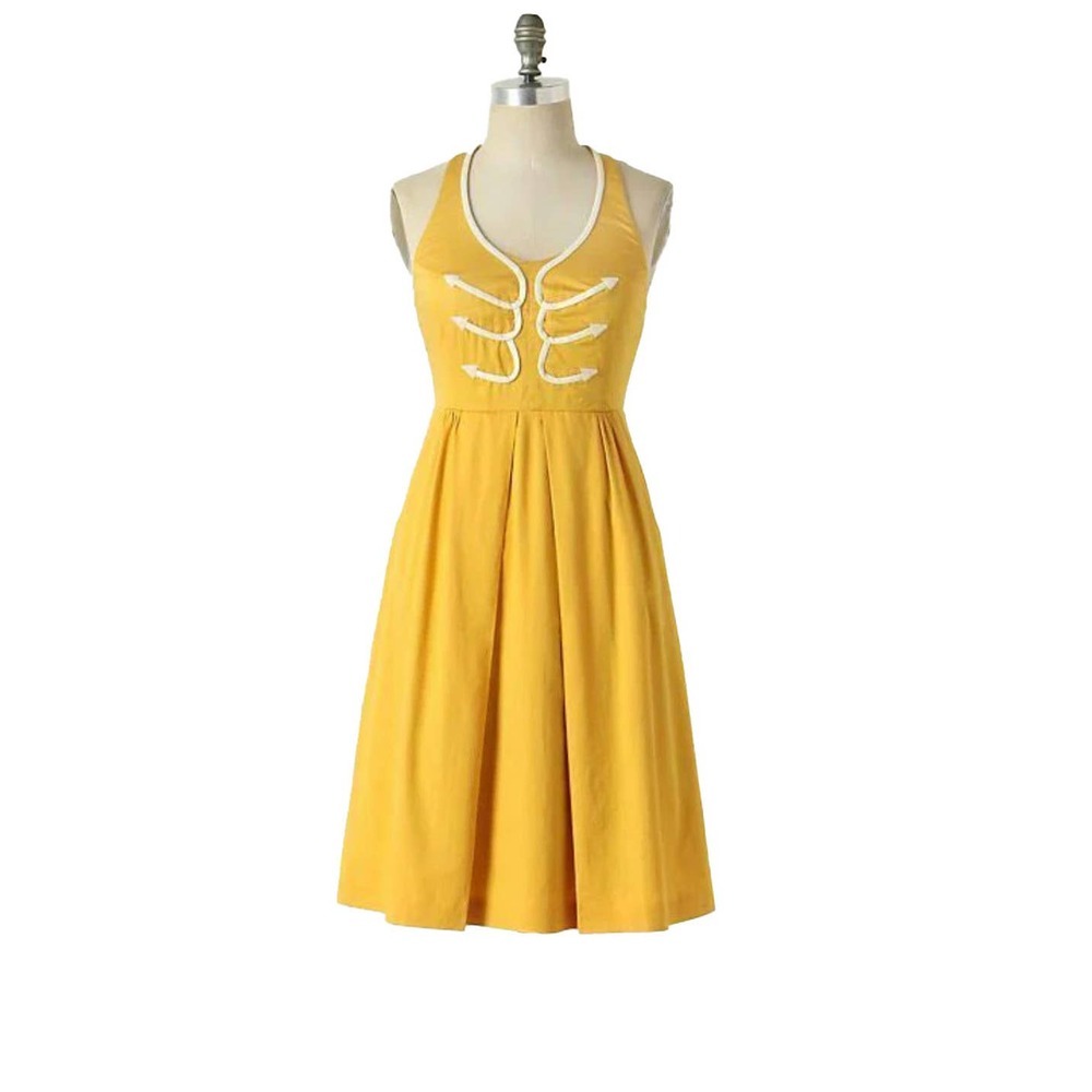 Anthropologie Yellow & White Nautical "Anchors Aweigh Dress" by Floreat